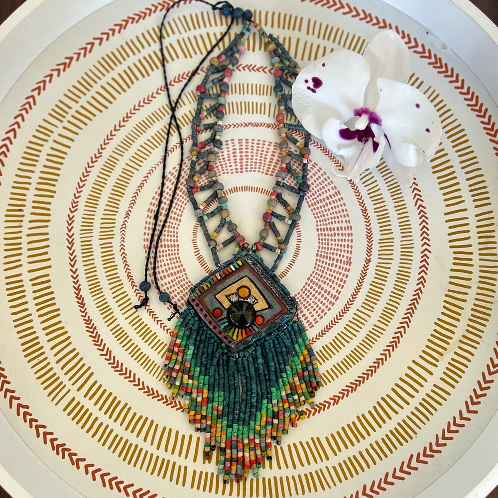 One of a kind, Los Colores de la Tierra Multicolor hand  Beaded Necklace